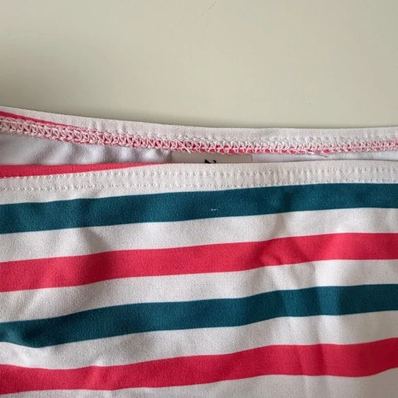 Women’s Striped Two-Piece Cheeky Swim Set - Pink, Teal & White - Picture 4 of 4